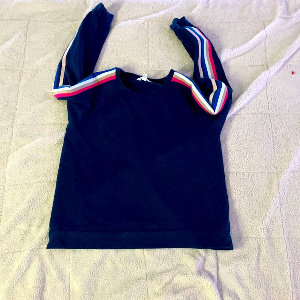 Blue multi colored sleeve sweater